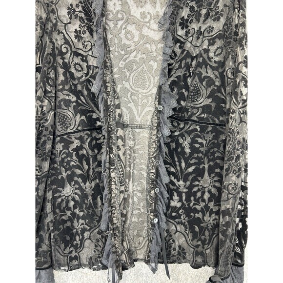 Express Velvet Burnout Top Women 13/14 Black Sheer Whimsigoth Y2K Flare Sleeve - Picture 5 of 10